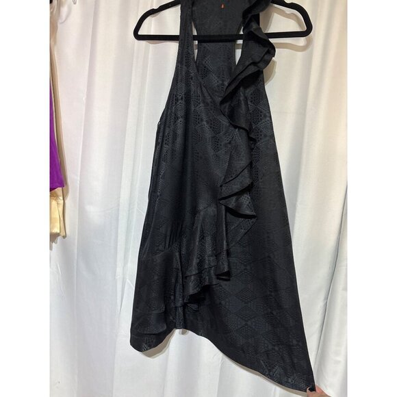 Black Jacquard Ruffled Sleeveless Silk Tunic Dress S Clean Preppy S - Picture 7 of 7